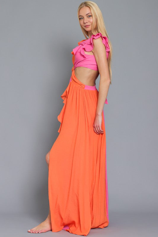 Adelita Sleeveless Cut-Out Color-block Maxi Dress