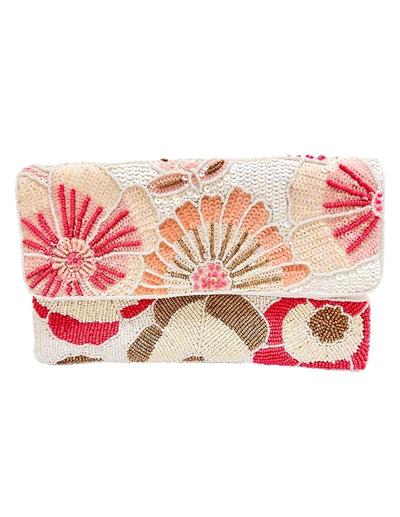 Pink & Cream Floral Beaded Clutch