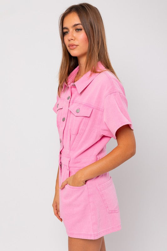 The pink denim romper that has been waiting for a spot in your closet 🩷🤩  • Model is 5'2 wearing a small! Light weight, soft denim 🙌🏻 | Instagram