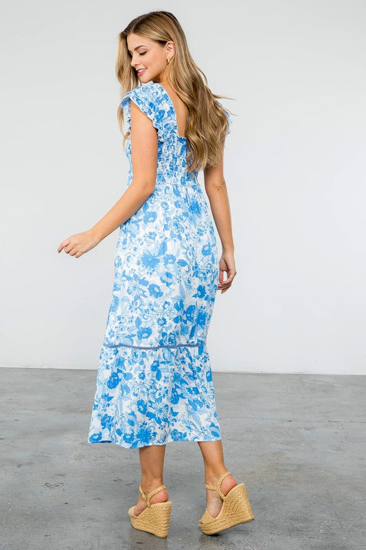 Daphne Smocked Floral Print Maxi Dress