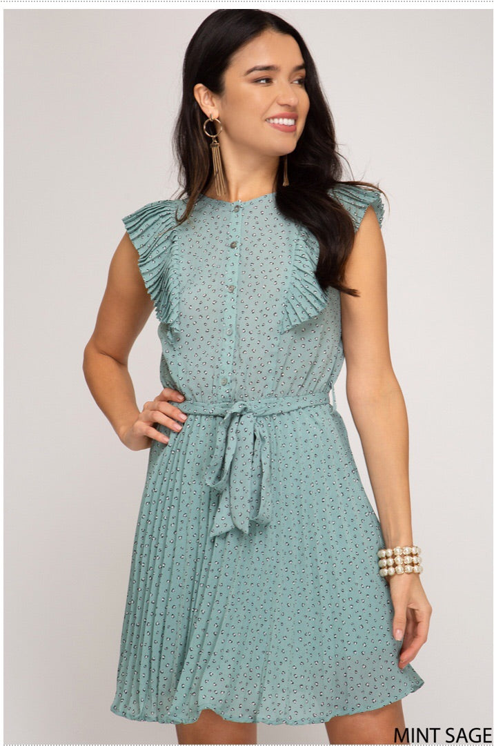 Mint Sage Ruffle Day Dress-Dress-Style Trolley