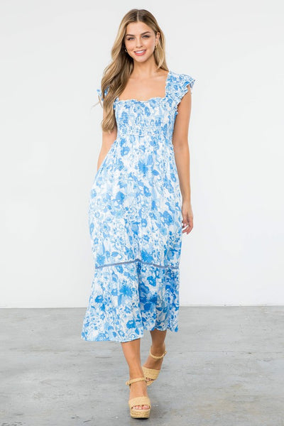 Daphne Smocked Floral Print Maxi Dress