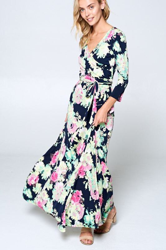faux wrap maxi dress June & Vie Women's Plus Size Cold-Shoulder Faux-Wrap Maxi Dress