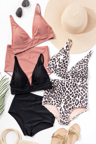 Leopard Print Plunge Bikini Swimsuit Set-Swimsuit-Style Trolley