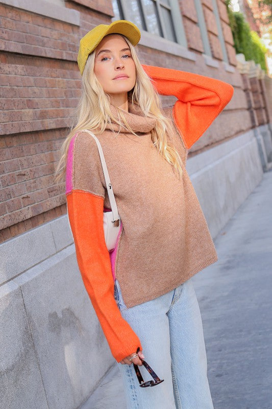 Ainsley Two Tone Color Block Turtleneck Sweater Style Trolley