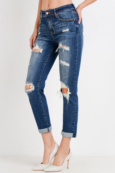 Roll-up Slim Fit Boyfriend Jeans-Jeans-Style Trolley
