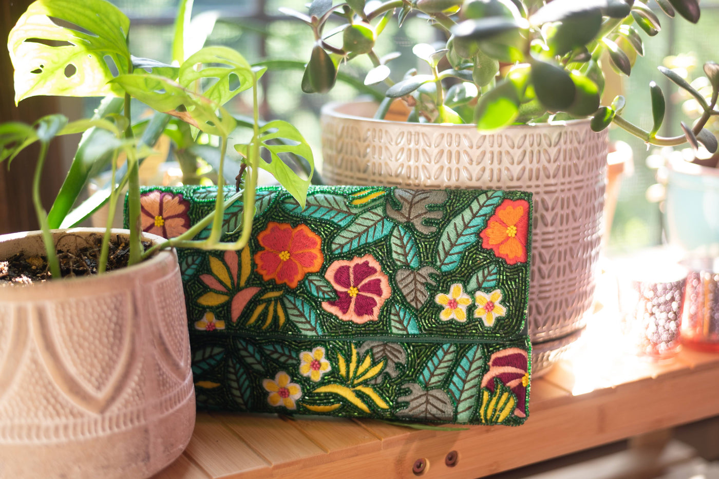 Floral Garden Handmade Beaded Clutch Handbag
