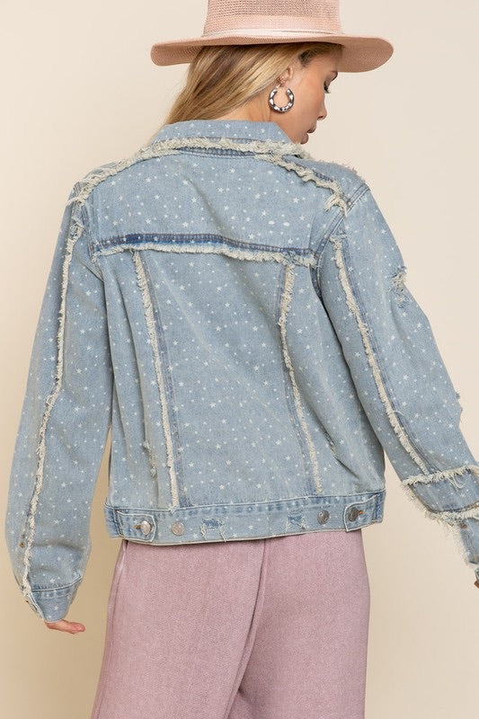 Stella Star Print Distressed Denim Jacket