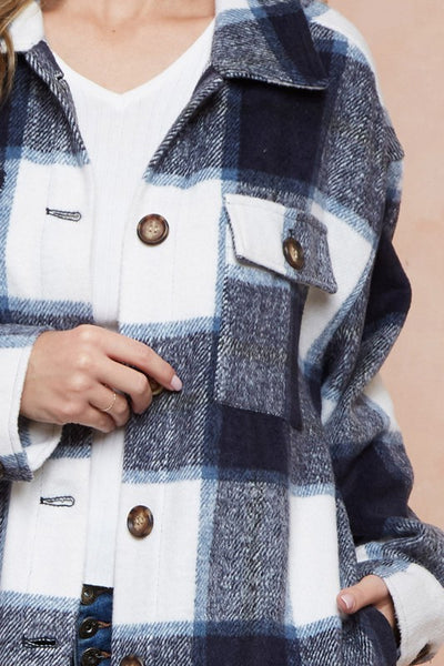 Shani Long Plaid Pattern Shacket Jacket
