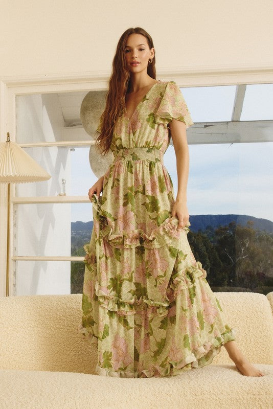 ruffle layer maxi dress Gather Me Close Tiered Size:32W | 33-35L ready glamour. YGroup_keila-lace-trim-maxi-dress sage green prom dress