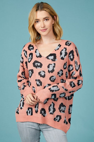 Chrissy Leopard V-neck Sweater-Sweater-Style Trolley
