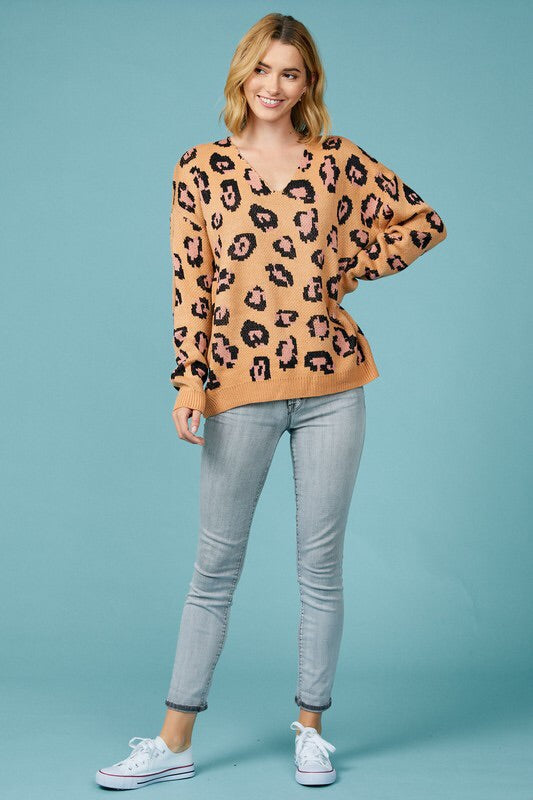 Chrissy Leopard V-neck Sweater-Sweater-Style Trolley