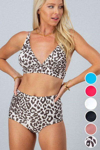 Leopard Print Plunge Bikini Swimsuit Set