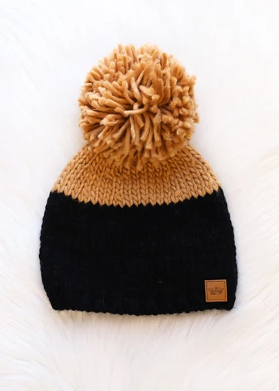Black & Camel Colorblock Knit Hat