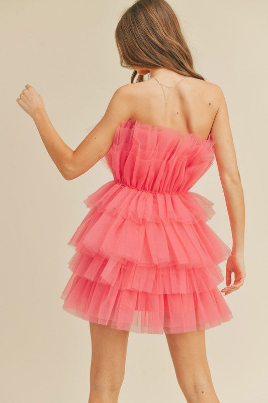 Katya Layered Tulle Mini Dress - Candy Pink Large Katya Layered Tulle Mini Dress - Candy Pink Large