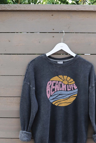 BEACH LIFE Mineral Washed Graphic Sweatshirt Unisex Fleece Pullover