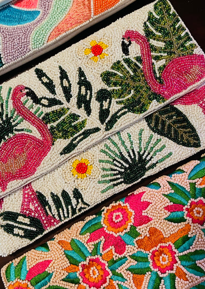 Flamingo Handmade Beaded Clutch Handbag
