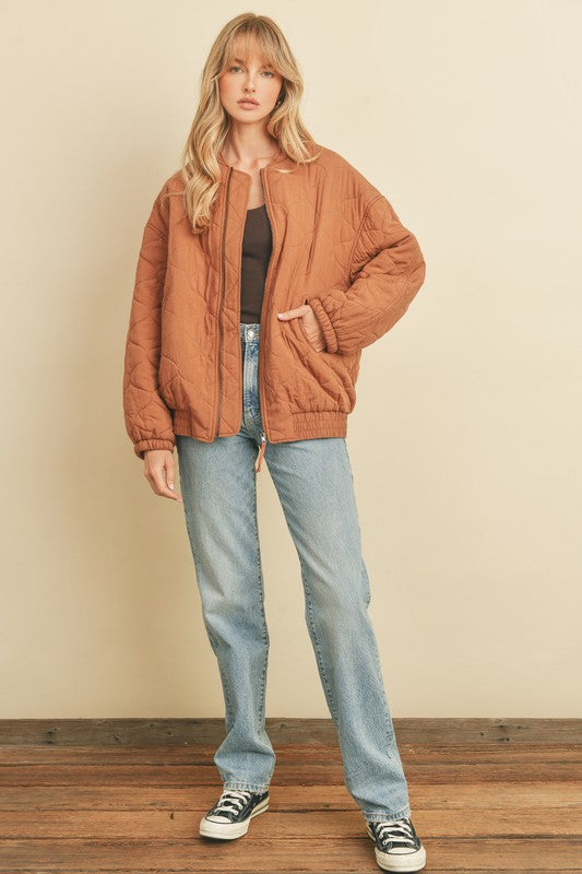 Quilted Light Puff Bomber Jacket