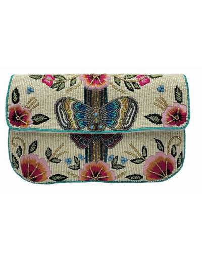 Butterfly & Pink Floral Beaded Clutch