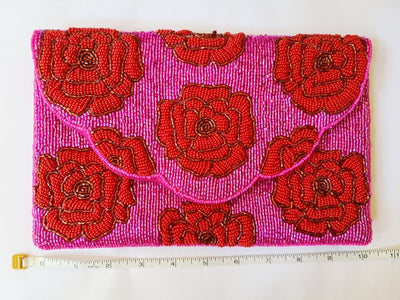 Red Rose Handmade Beaded Clutch