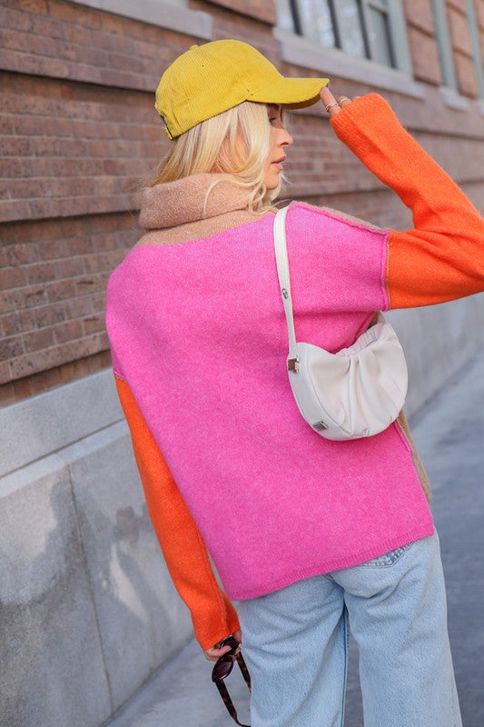Ainsley Two Tone Color Block Turtleneck Sweater