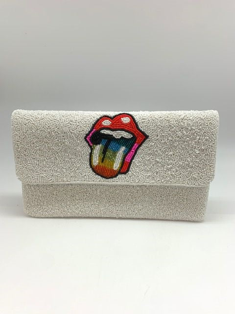 Tongue Out Beaded Clutch