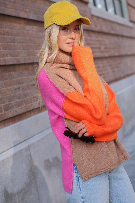 Ainsley Two Tone Color Block Turtleneck Sweater – Style Trolley