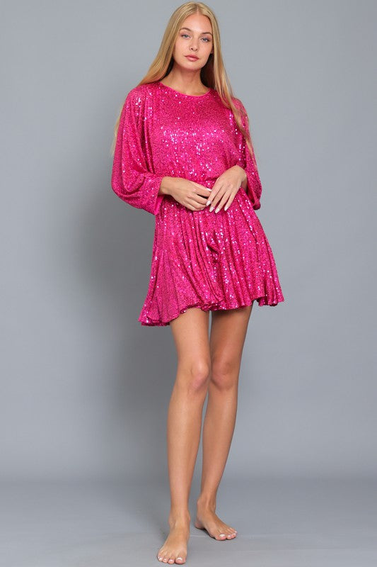 Marlo Fuchsia Sequins Party Mini Dress
