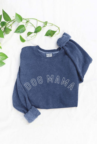 DOG MAMA Mineral Washed Graphic Sweatshirt Unisex Fleece Pullover