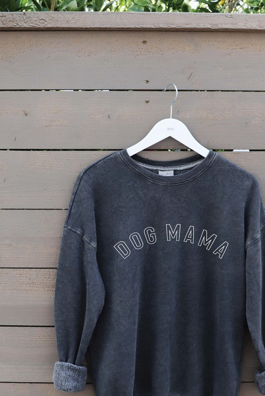 DOG MAMA Mineral Washed Graphic Sweatshirt Unisex Fleece Pullover