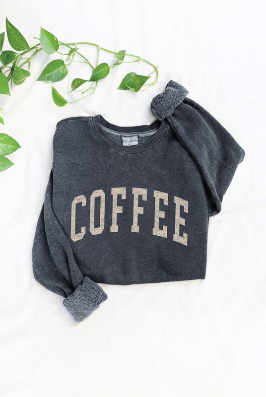 COFFEE Mineral Washed Graphic Sweatshirt Unisex Fleece Pullover
