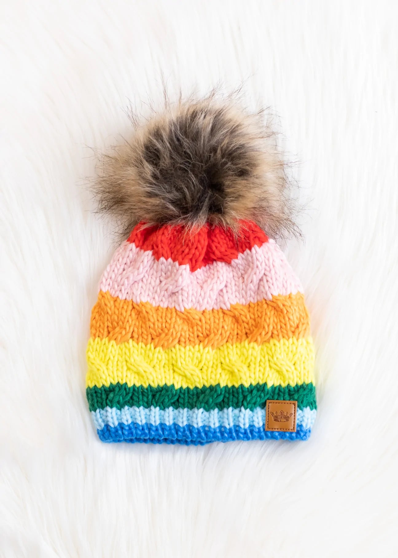 Kid’s Pink Rainbow Pom Knit Hat