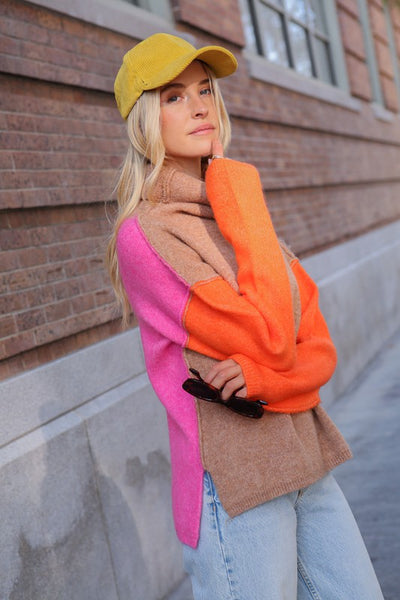 Ainsley Two Tone Color Block Turtleneck Sweater
