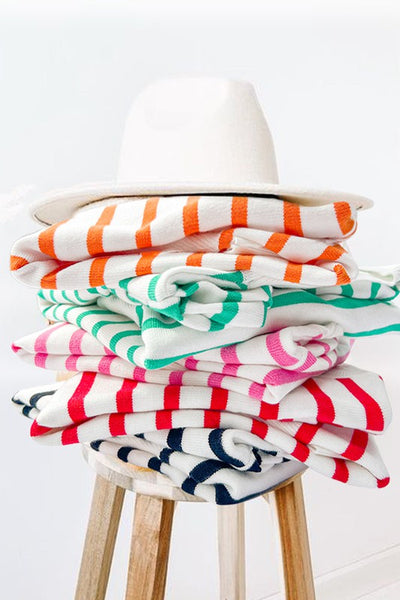 Annika Crewneck Long Puff Sleeve Stripe Sweater Top