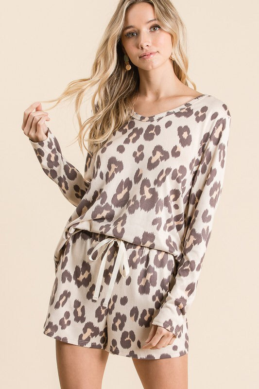 Leopard Print Knit Loungewear Set-Loungewear-Style Trolley