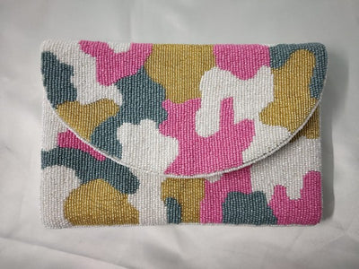Pink Camo Pattern Beaded Clutch