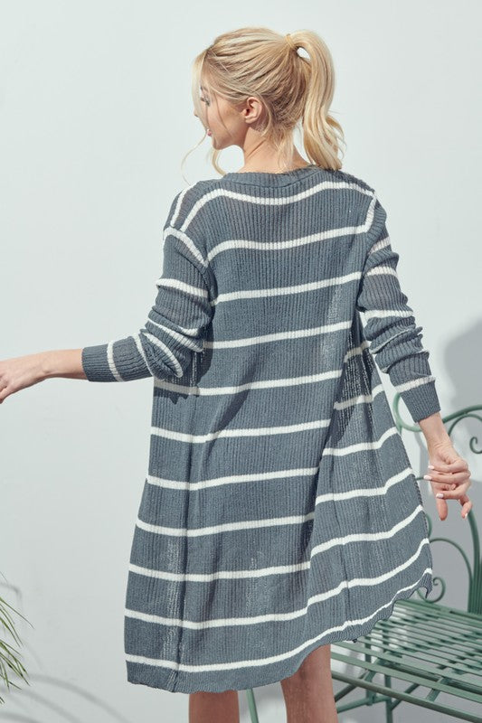 The Madalyn Striped Cardigan (Charcoal)