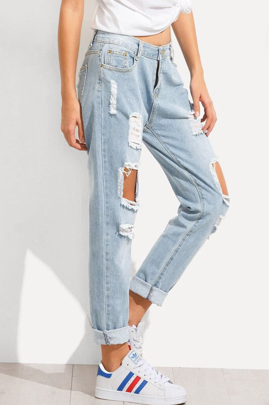 Whitney Distressed Boyfriend Jeans-Jeans-Style Trolley